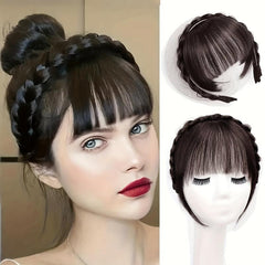 Synthetic Hair Bang With Twist Braid Headband Hair Hoop Fringe Extensions