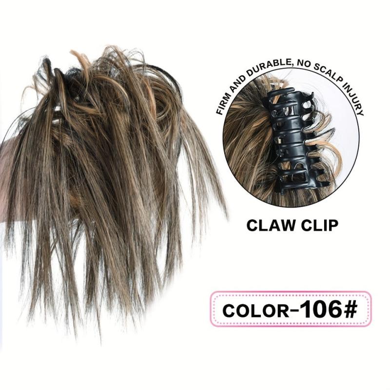 Synthetic Messy Chignon Hair Bun Claw Clip Curly Wavy Extensions Updo Ponytail