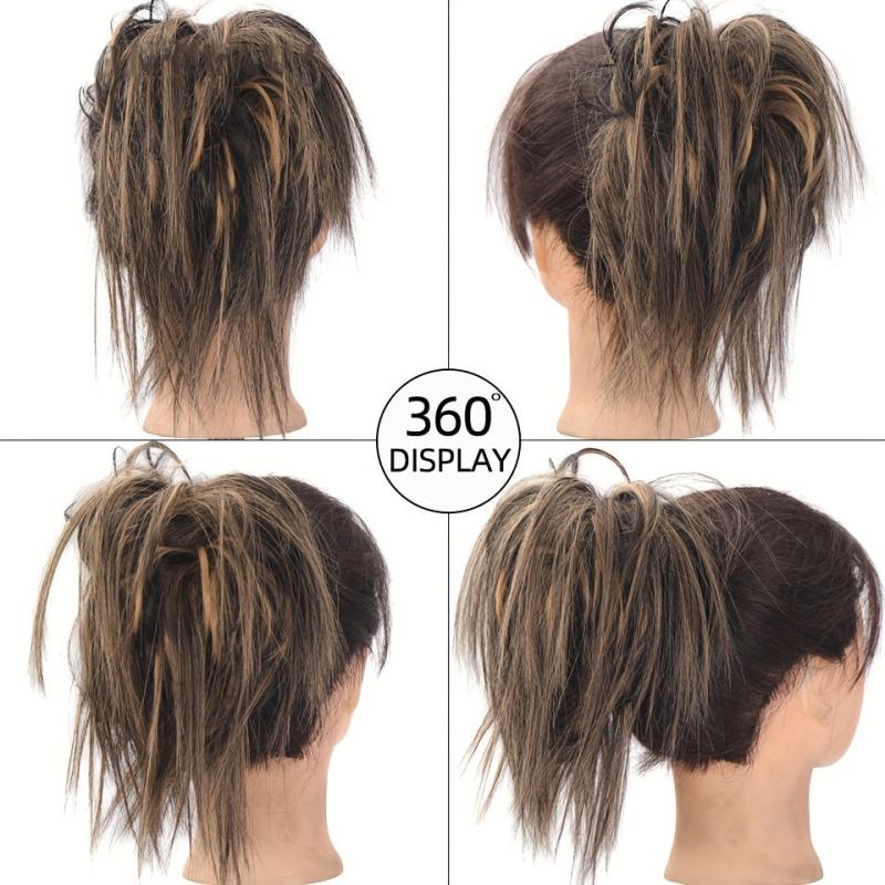 Synthetic Messy Chignon Hair Bun Claw Clip Curly Wavy Extensions Updo Ponytail