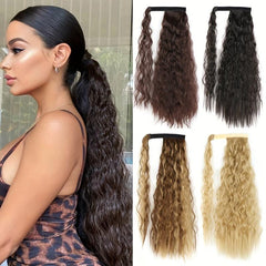 Long Curly Wavy Ponytail Extensions with Hair Tie Synthetic Fiber Wrap Around