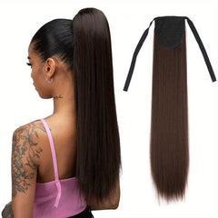 55 88 Cm Straight Ponytail Extensions Wrap Around Clip In Synthetic Hair Pieces