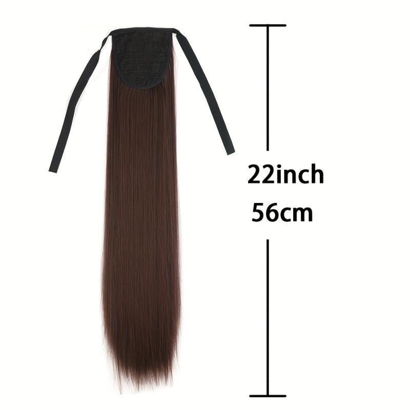 55 88 Cm Straight Ponytail Extensions Wrap Around Clip In Synthetic Hair Pieces