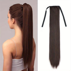 55 88 Cm Straight Ponytail Extensions Wrap Around Clip In Synthetic Hair Pieces