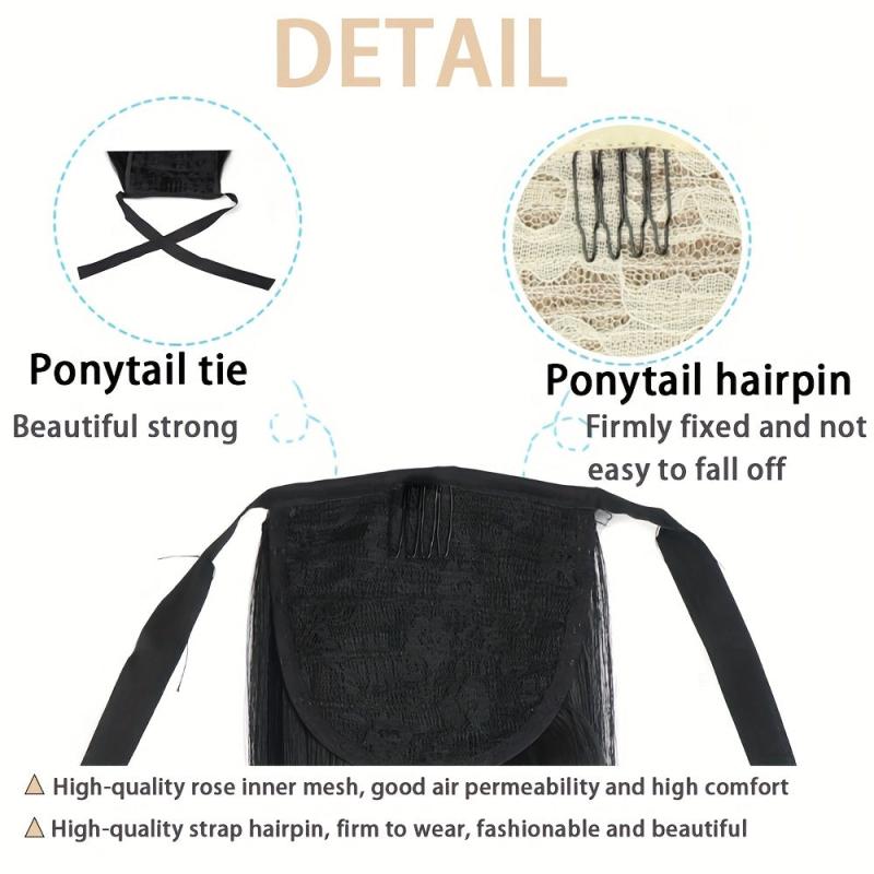 55 88 Cm Straight Ponytail Extensions Wrap Around Clip In Synthetic Hair Pieces