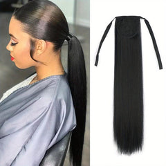55 88 Cm Straight Ponytail Extensions Wrap Around Clip In Synthetic Hair Pieces