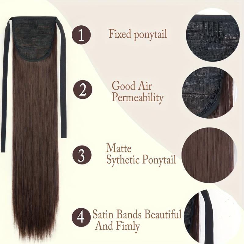 Long Drawstring Ponytail Extensions Synthetic Fiber Natural Look