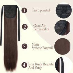 Long Drawstring Ponytail Extensions Synthetic Fiber Natural Look