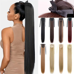 Long Drawstring Ponytail Extensions Synthetic Fiber Natural Look