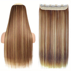 5 Clip-in Long Straight Synthetic Hair Extensions Natural Look