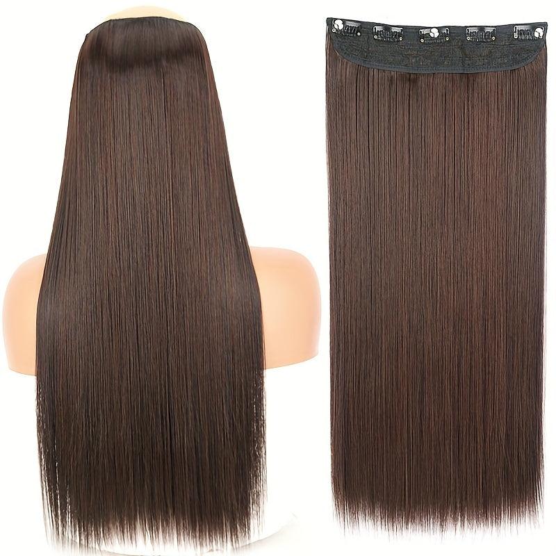 5 Clip-in Long Straight Synthetic Hair Extensions Natural Look