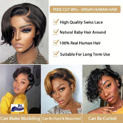 15 24 Cm Short Pixie Cut Human Hair Bob Wigs Natural Look