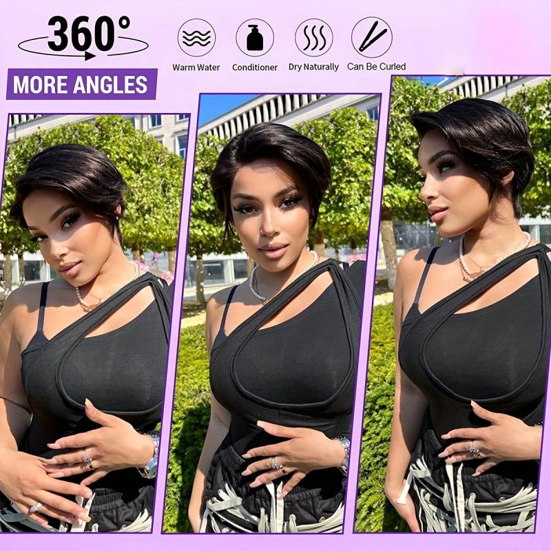 15 24 Cm Short Pixie Cut Human Hair Bob Wigs Natural Look