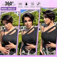 15 24 Cm Short Pixie Cut Human Hair Bob Wigs Natural Look