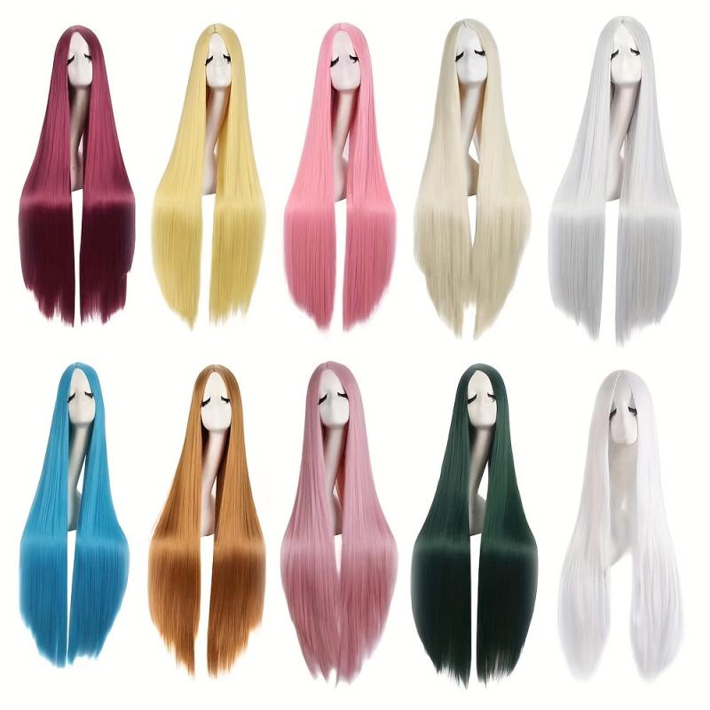 Colorful Long Straight Synthetic Wig Anime Cosplay Wig For Halloween Cosplay
