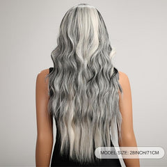 Long Wavy Wig With Highlights Ombre Grey Curly Synthetic Wig for Women
