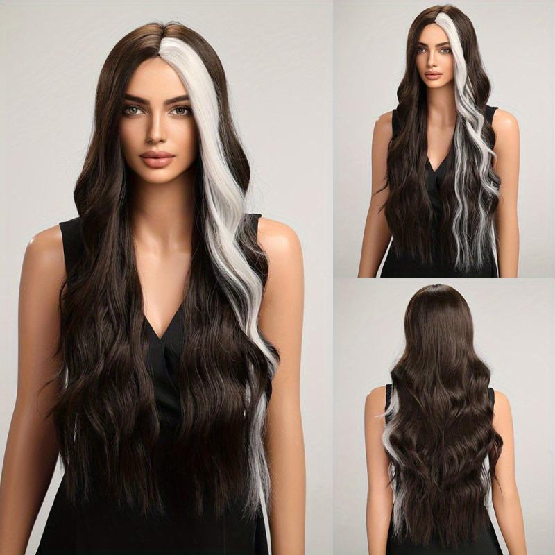 Long Wavy Wig With Highlights Ombre Grey Curly Synthetic Wig for Women