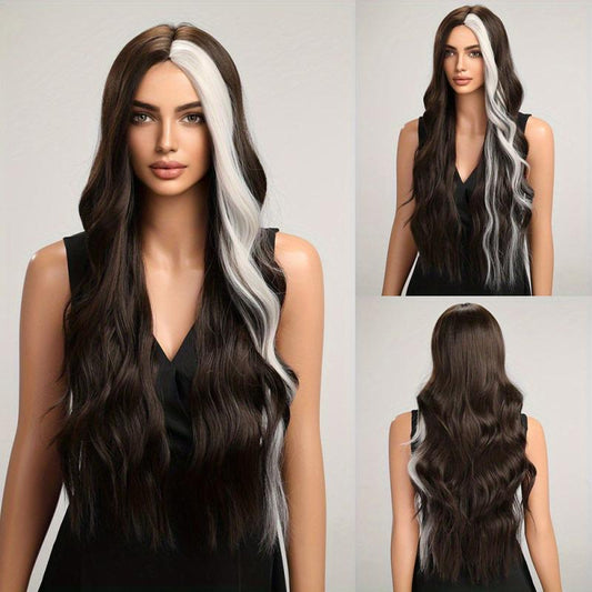 Long Wavy Wig With Highlights Ombre Grey Curly Synthetic Wig for Women