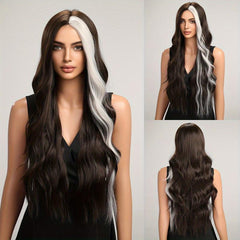 Long Wavy Wig With Highlights Ombre Grey Curly Synthetic Wig for Women