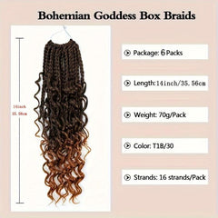 6pack 35 Synthetic Goddess Box Braids Crochet Curly Hair Extensions