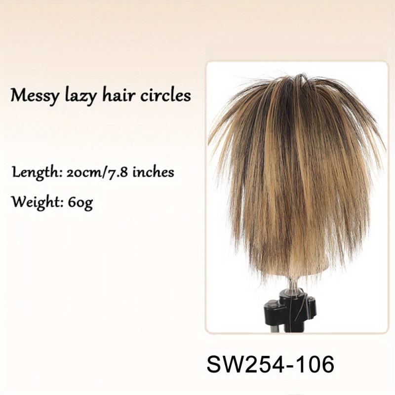 Chicken Feather Shuttlecock Head Wig Messy Straight Hair Buns Updo