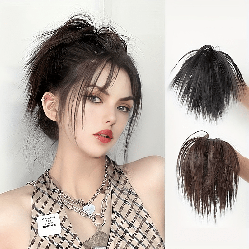 Chicken Feather Shuttlecock Head Wig Messy Straight Hair Buns Updo