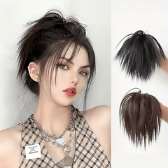 Chicken Feather Shuttlecock Head Wig Messy Straight Hair Buns Updo