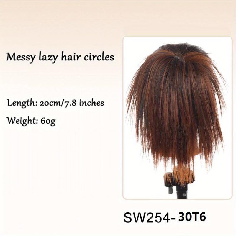 Chicken Feather Shuttlecock Head Wig Messy Straight Hair Buns Updo
