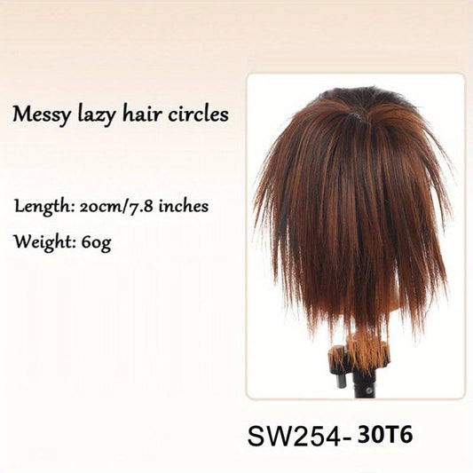 Chicken Feather Shuttlecock Head Wig Messy Straight Hair Buns Updo