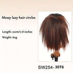 Chicken Feather Shuttlecock Head Wig Messy Straight Hair Buns Updo
