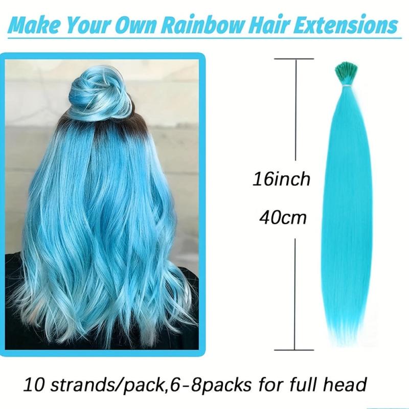 10 Strands Pack Long Straight Synthetic Hair Extensions I Tip Hair Extensions
