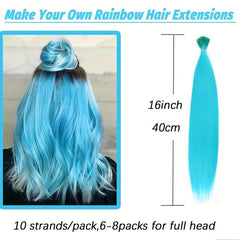 10 Strands Pack Long Straight Synthetic Hair Extensions I Tip Hair Extensions