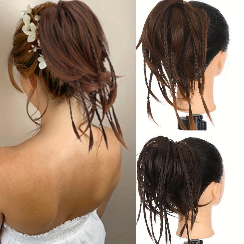 Short Fluffy Chignon with Small Braids Hair Loops
