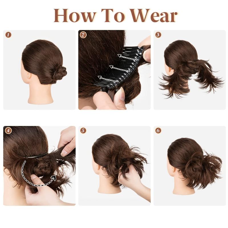 Messy Bun Hair Piece Side Comb Clip Hair Bun Women Short Straight