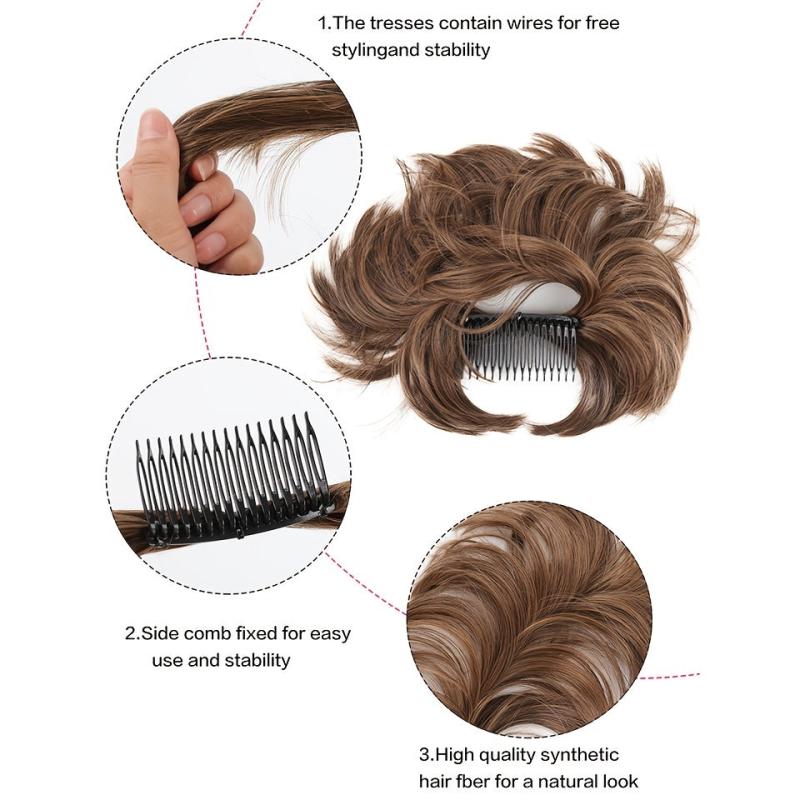 Messy Bun Hair Piece Side Comb Clip Hair Bun Women Short Straight