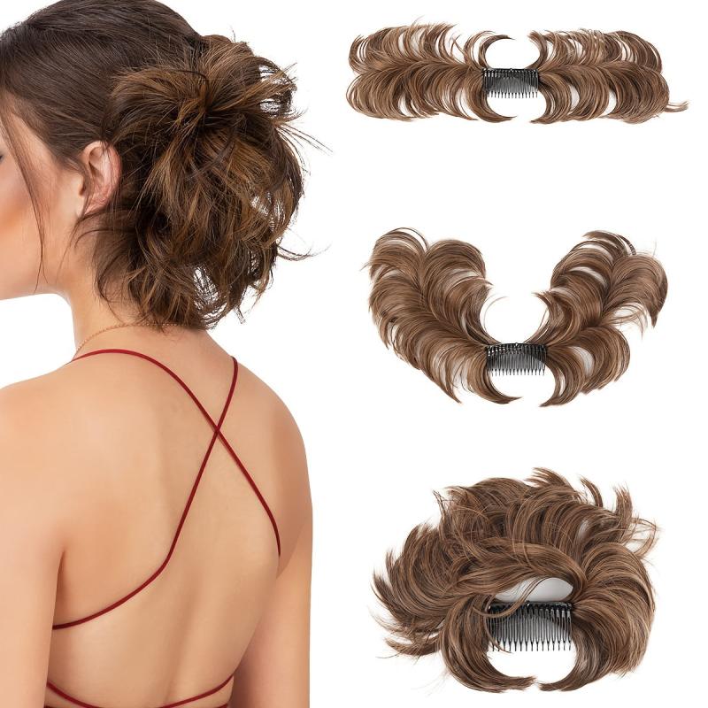 Messy Bun Hair Piece Side Comb Clip Hair Bun Women Short Straight
