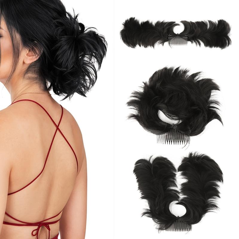 Messy Bun Hair Piece Side Comb Clip Hair Bun Women Short Straight