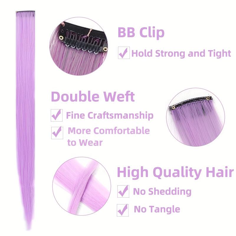 Colorful Clip On Hair Extension Straight Hairpiece High Temp Fiber Hair