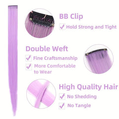 Colorful Clip On Hair Extension Straight Hairpiece High Temp Fiber Hair