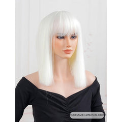 Short Straight Wig With Bangs For Women - Cosplay & Everyday Use - Synthetic Wig