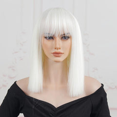 Short Straight Wig With Bangs For Women - Cosplay & Everyday Use - Synthetic Wig