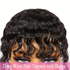 Human Hair Topper Deep Wave Hairpieces With Bangs