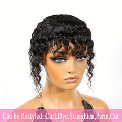 Human Hair Topper Deep Wave Hairpieces With Bangs