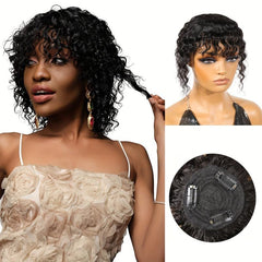 Human Hair Topper Deep Wave Hairpieces With Bangs