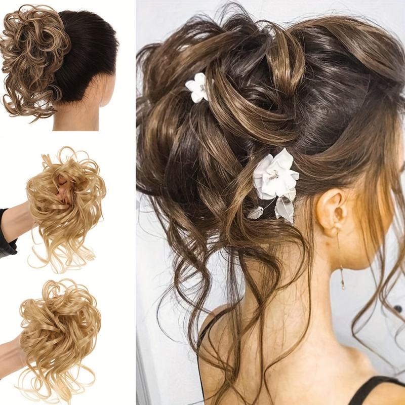 Messy Donut Hair Buns Chignon w/ Hair Rope Synthetic Hair Extensions