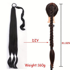 Braided Ponytail Extensions With Elastic Rubber Band Wrap Synthetic Hair
