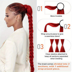 Braided Ponytail Extensions With Elastic Rubber Band Wrap Synthetic Hair