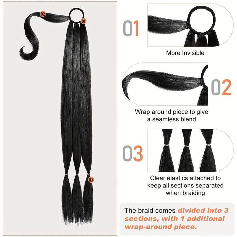 Braided Ponytail Extensions With Elastic Rubber Band Wrap Synthetic Hair