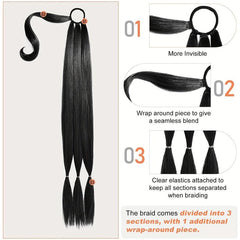 Braided Ponytail Extensions With Elastic Rubber Band Wrap Synthetic Hair