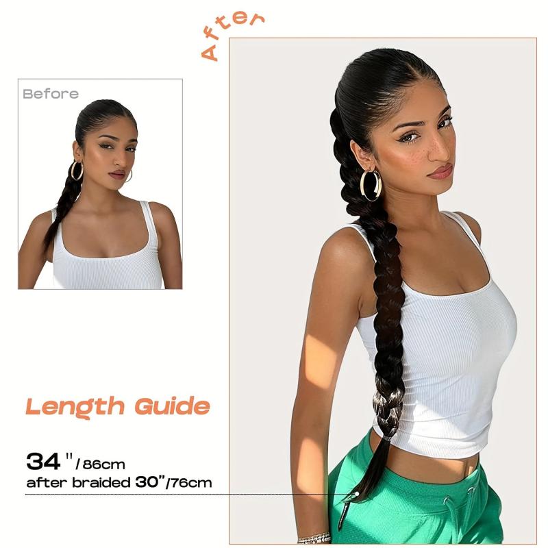 Braided Ponytail Extensions With Elastic Rubber Band Wrap Synthetic Hair