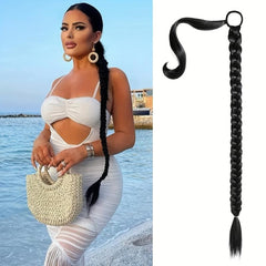 Braided Ponytail Extensions With Elastic Rubber Band Wrap Synthetic Hair